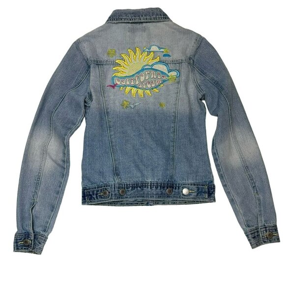 VTG Clockhouse California Dream Denim Jean Patch Jacket  Sunshine Beach Waves Y2 - Picture 1 of 6